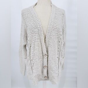 Free People Chunky Knit Oversized Cardigan Sweater Small Cream Cozy Wool Blend S